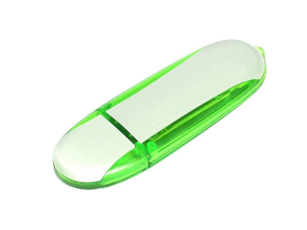 USB 2.0- флешка промо на 16 Гб овальной формы, зеленый, серебристый, пластик, металл