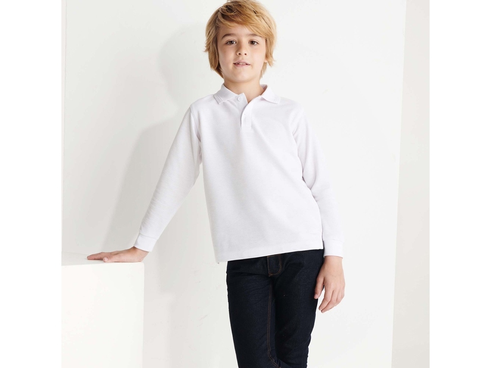 Рубашка поло «Carpe» детская с длинным рукавом, белый, полиэстер