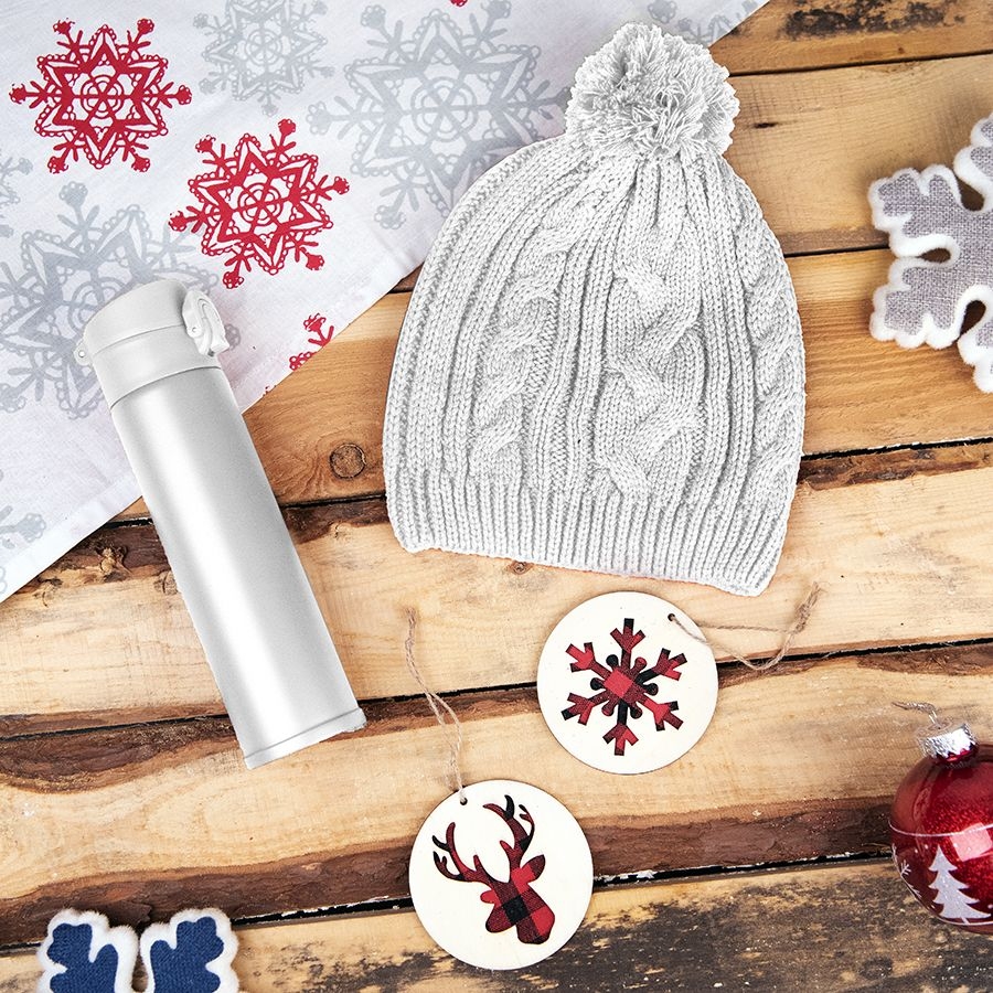 Подарочный набор WINTER TALE: шапка, термос, новогодние украшения, белый, белый, несколько материалов