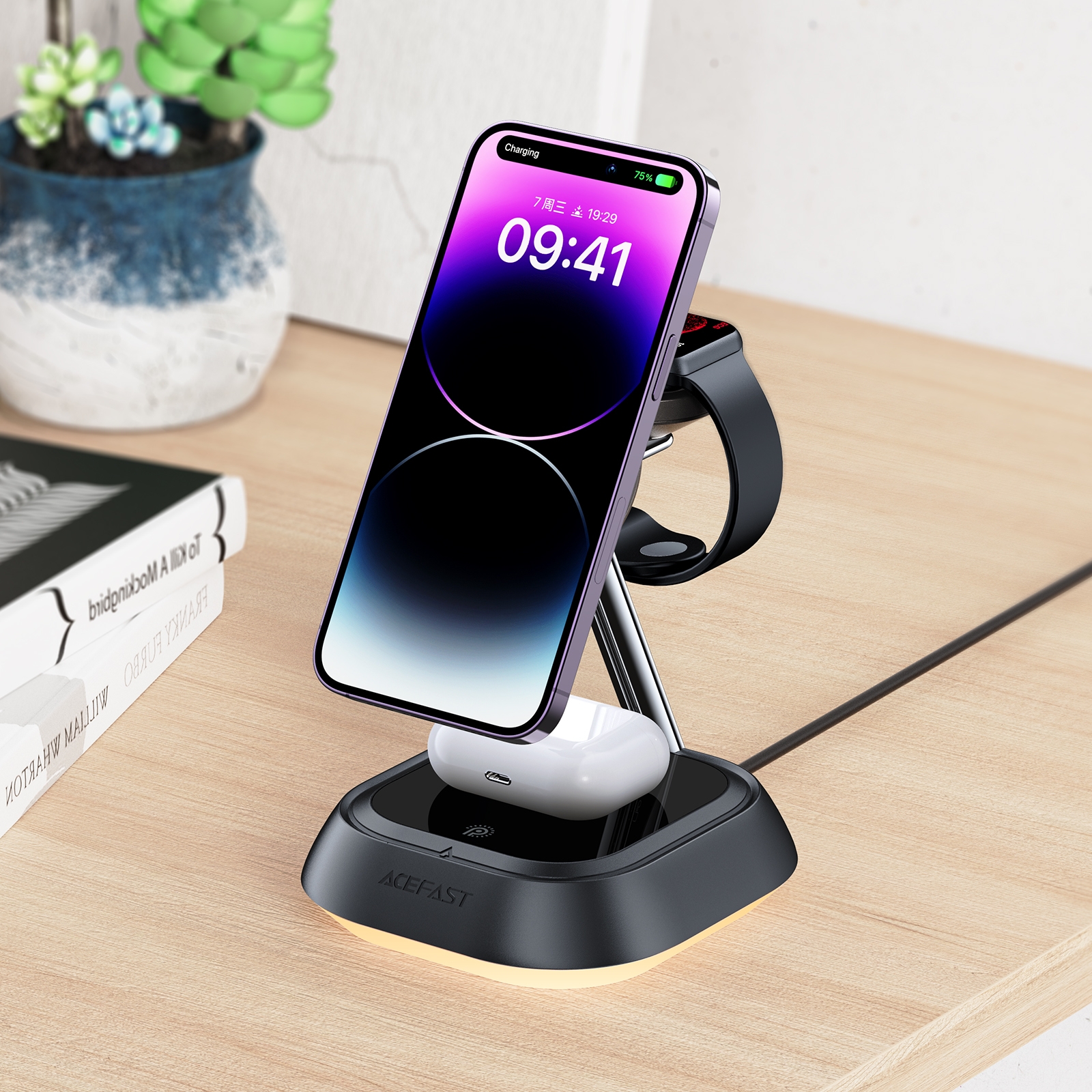 Беспроводное ЗУ ACEFAST E16 desktop 3-in-1 wireless charging holder