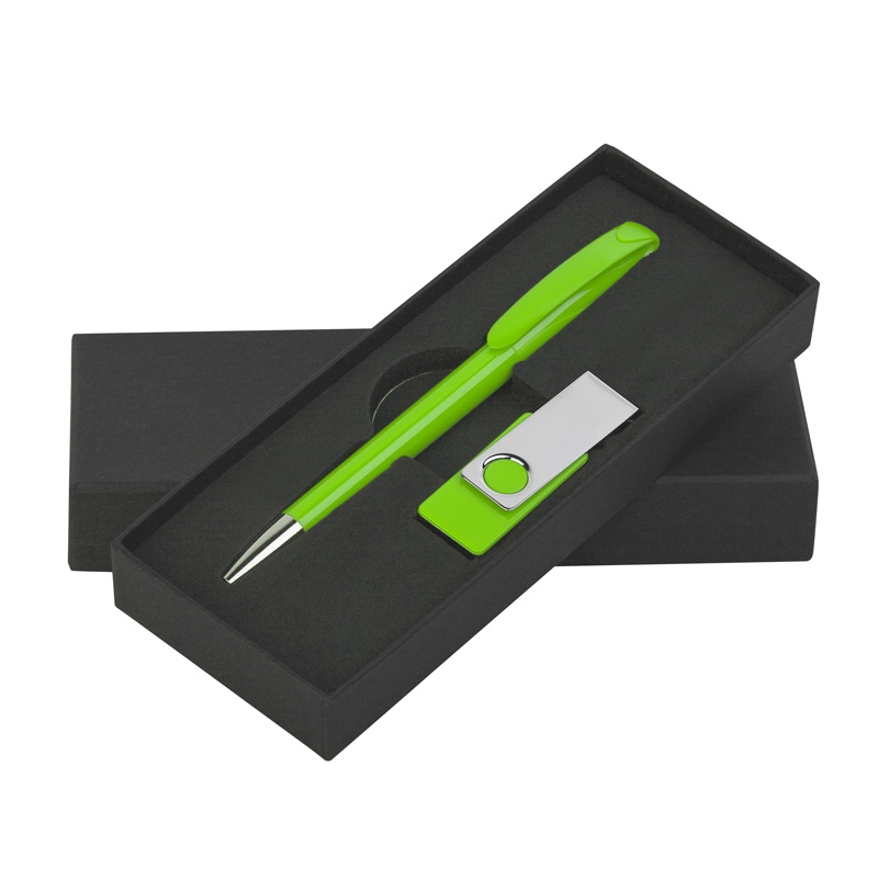 Набор ручка + флеш-карта 16Гб в футляре, зеленый, пластик/металл
