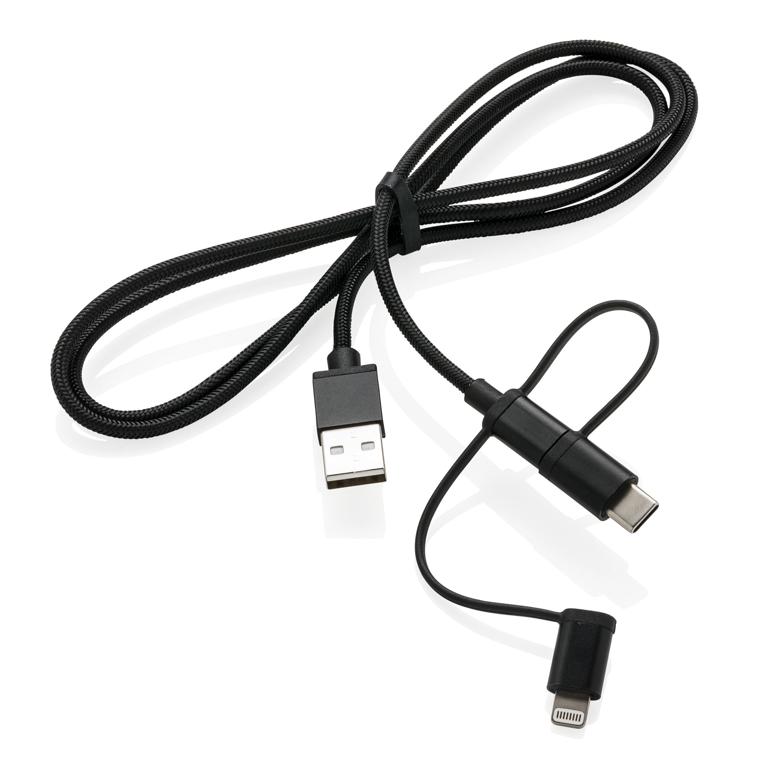 Универсальный кабель 3 в 1 с лицензией MFi, черный, нейлон