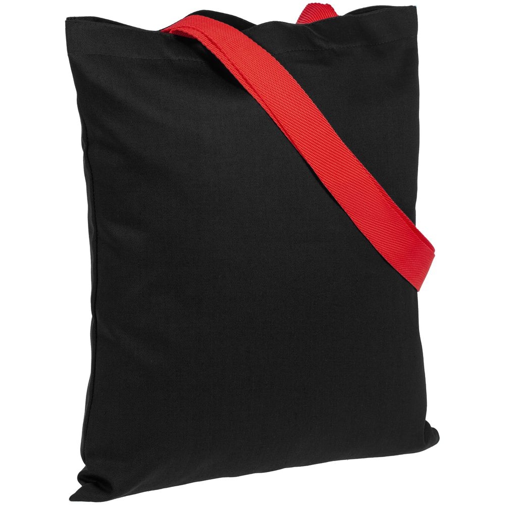 Холщовая сумка BrighTone, черная с красными ручками, черный, красный, ручки - полиэстер; сумка - хлопок, 240 г/м²