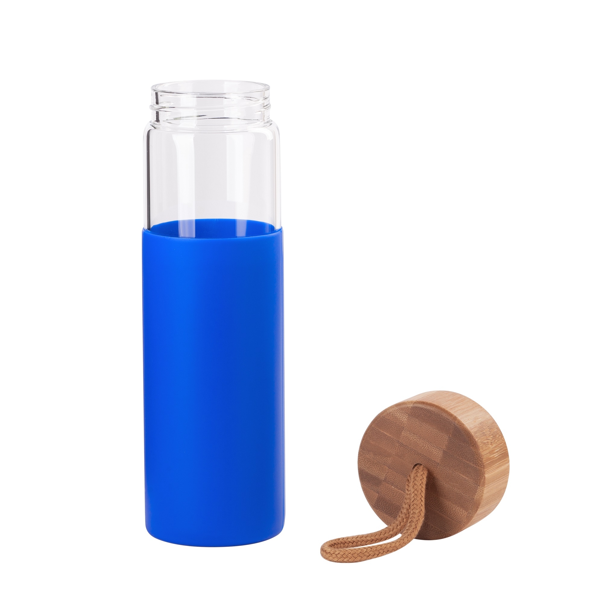 Бутылка для воды "Wellness" 600 мл в силиконовом чехле, синий, боросиликатное стекло/бамбук/силикон