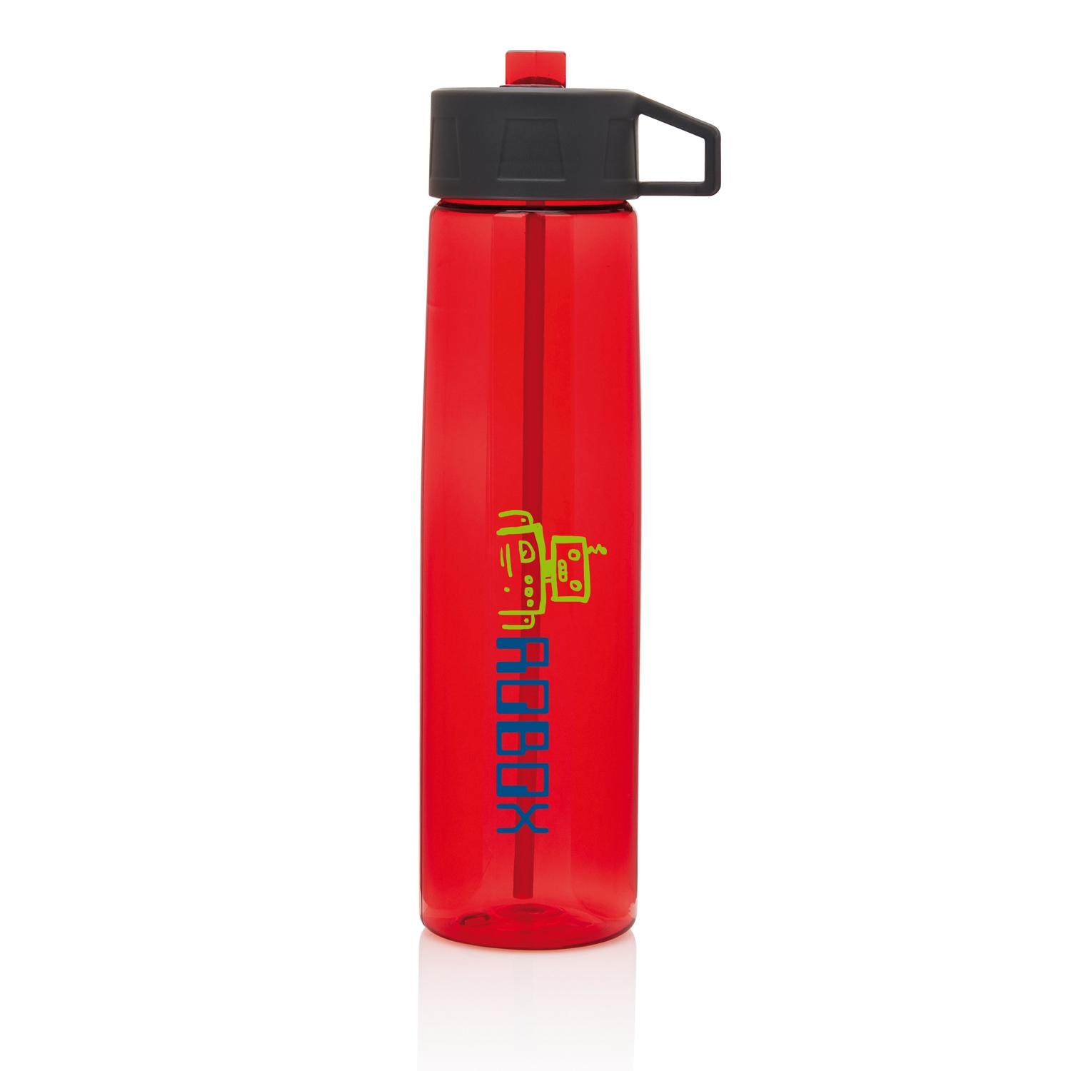 Бутылка для воды Tritan с трубочкой, 750 мл, красный; серый, tritan; pp
