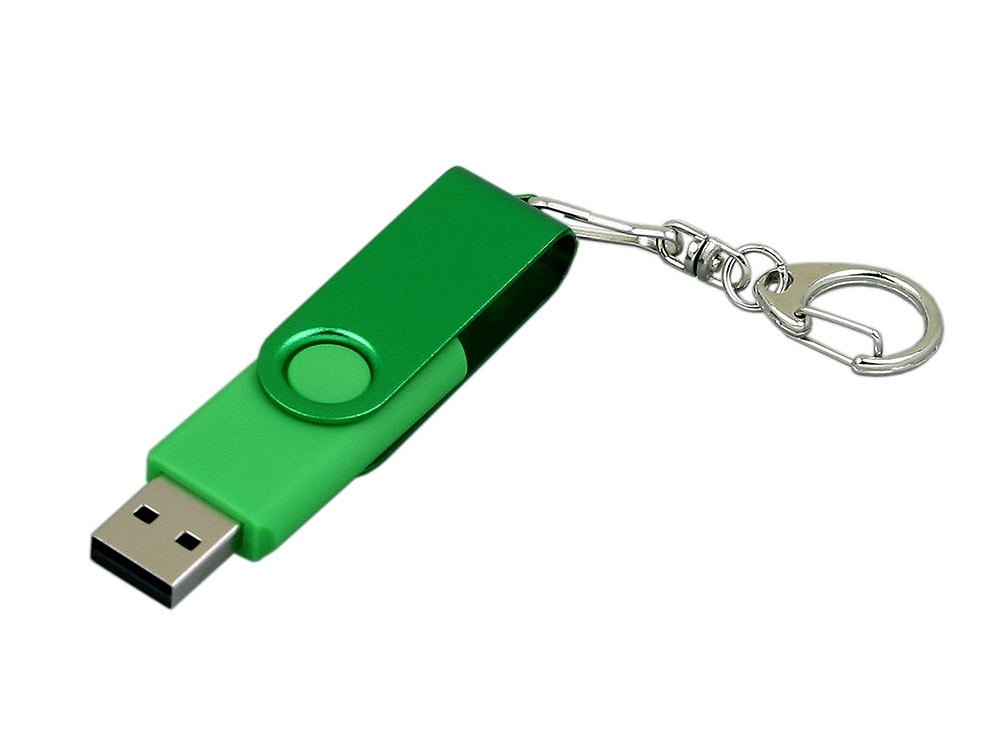 USB 2.0- флешка промо на 16 Гб с поворотным механизмом и однотонным металлическим клипом, зеленый, пластик, металл