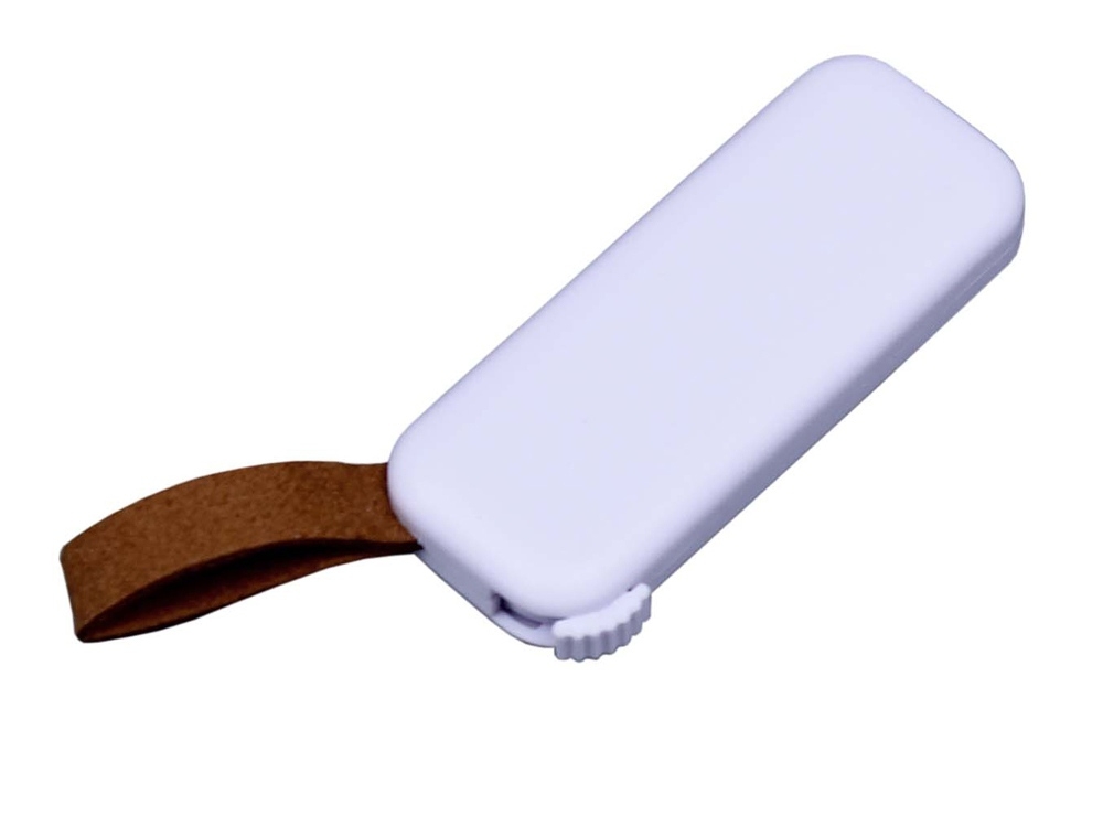 USB 3.0- флешка промо на 64 Гб прямоугольной формы, выдвижной механизм, белый, пластик