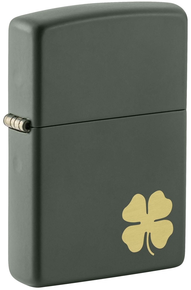 Зажигалка ZIPPO Four Leaf Clover с покрытием Green Matte, латунь/сталь, зеленая, 38x13x57 мм, зеленый