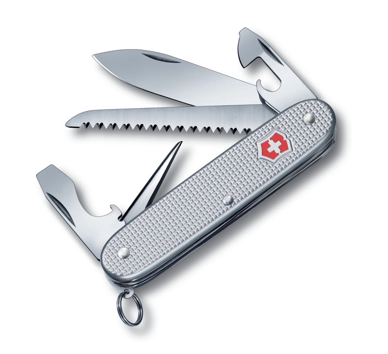 Нож перочинный VICTORINOX Farmer, 93 мм, 9 функций, алюминиевая рукоять, серебристый, серебристый, ребристый алюминий alox