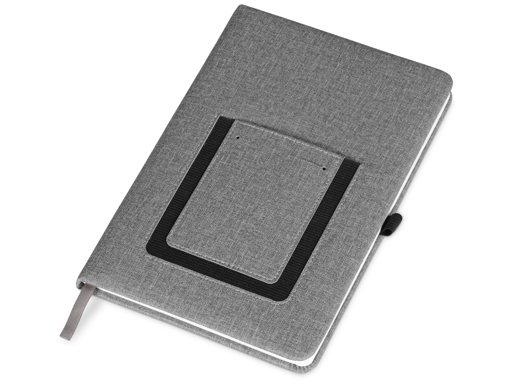 Блокнот А5 «Pocket» с карманом для телефона, серый, пластик