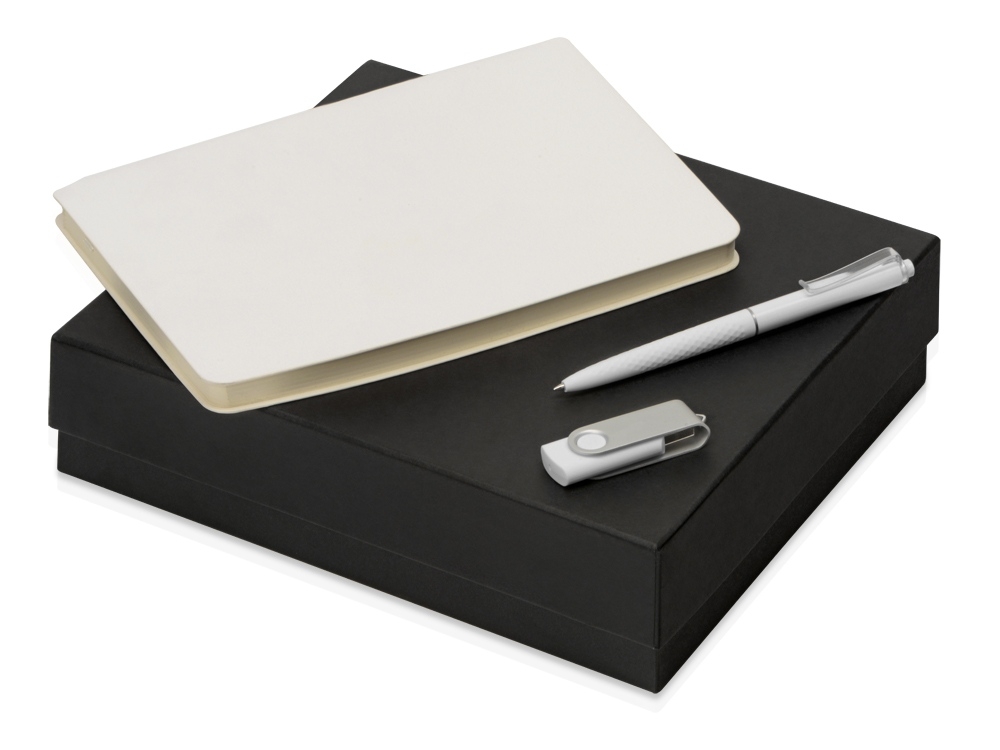 Подарочный набор «Notepeno» с блокнотом А5, флешкой и ручкой, белый, кожзам, soft touch