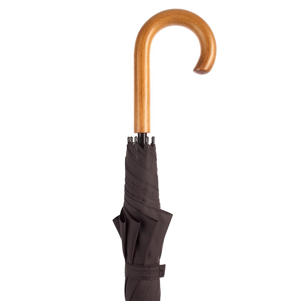 Зонт-трость Classic, коричневый, коричневый, металл, купол - эпонж, 190t; ручка - дерево; спицы - стеклопластик