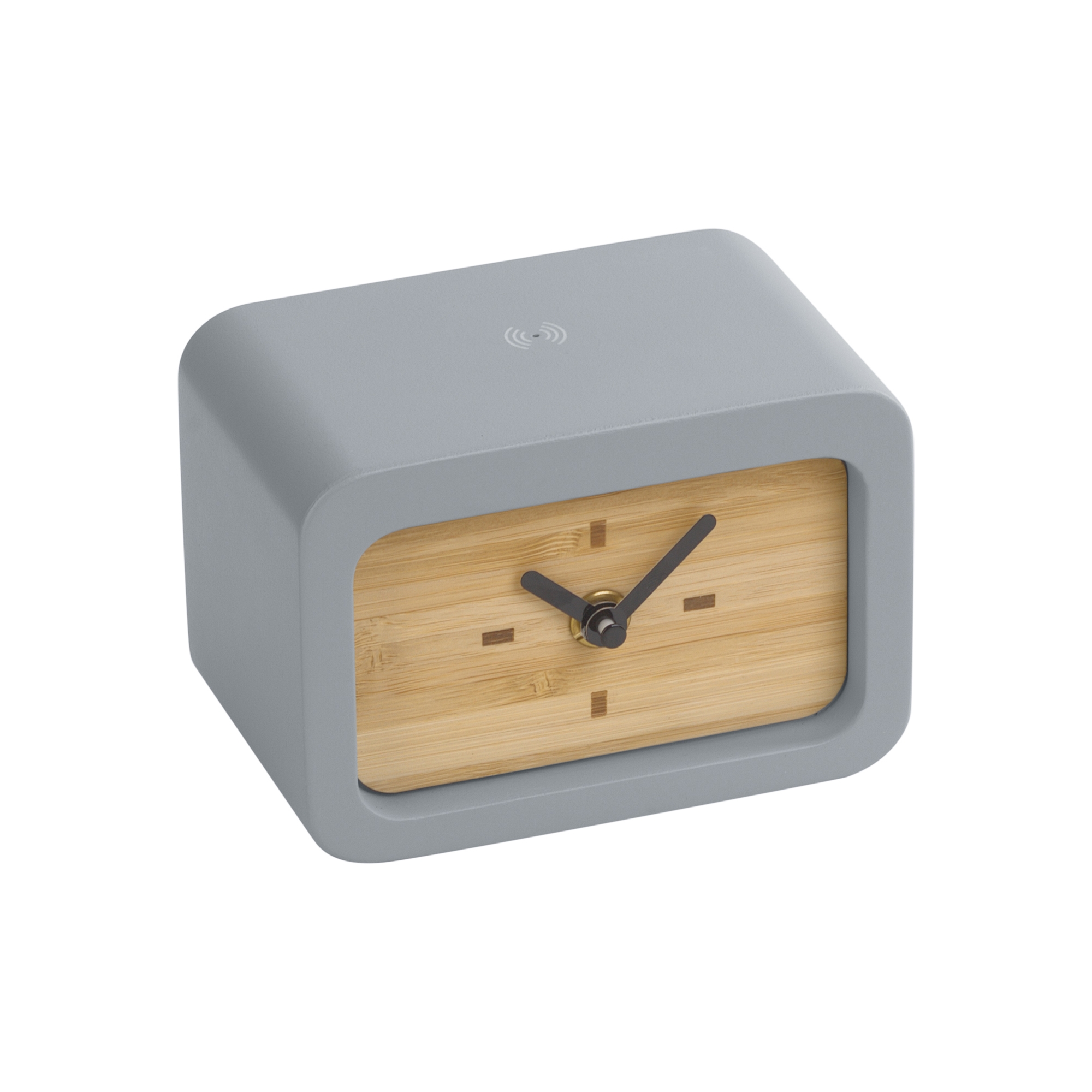 Часы "Stonehenge" с беспроводным зарядным устройством, камень/бамбук, бежевый, камень/бамбук