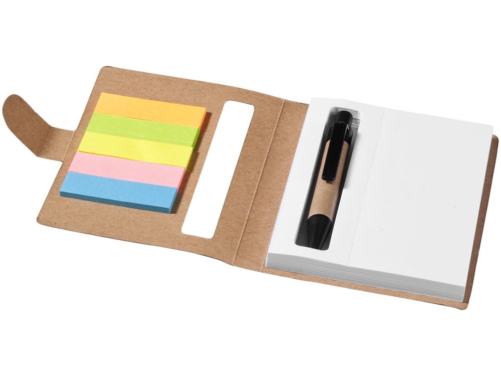Набор стикеров «Reveal» с ручкой и блокнотом А7, коричневый, картон