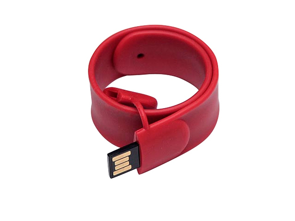 USB 2.0- флешка на 16 Гб в виде браслета, красный, силикон