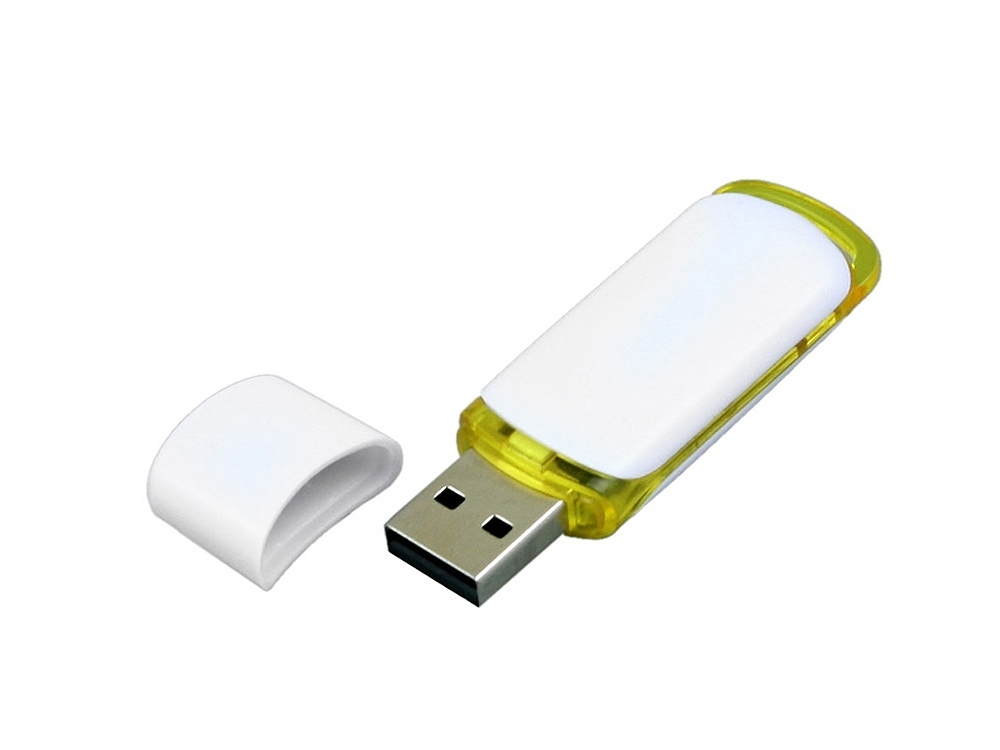 USB 3.0- флешка на 64 Гб с цветными вставками, белый, желтый, пластик
