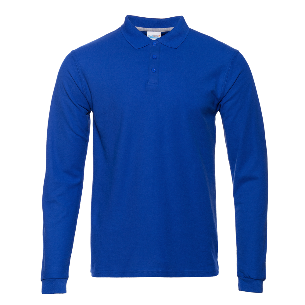 Рубашка поло мужская STAN длинный рукав хлопок/полиэстер 185, 04S, Синий, синий, 185 гр/м2, хлопок