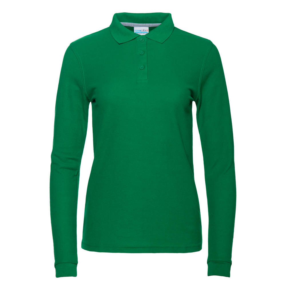Рубашка поло женская STAN длинный рукав хлопок/полиэстер 185, 04SW, Зелёный, 185 гр/м2, хлопок