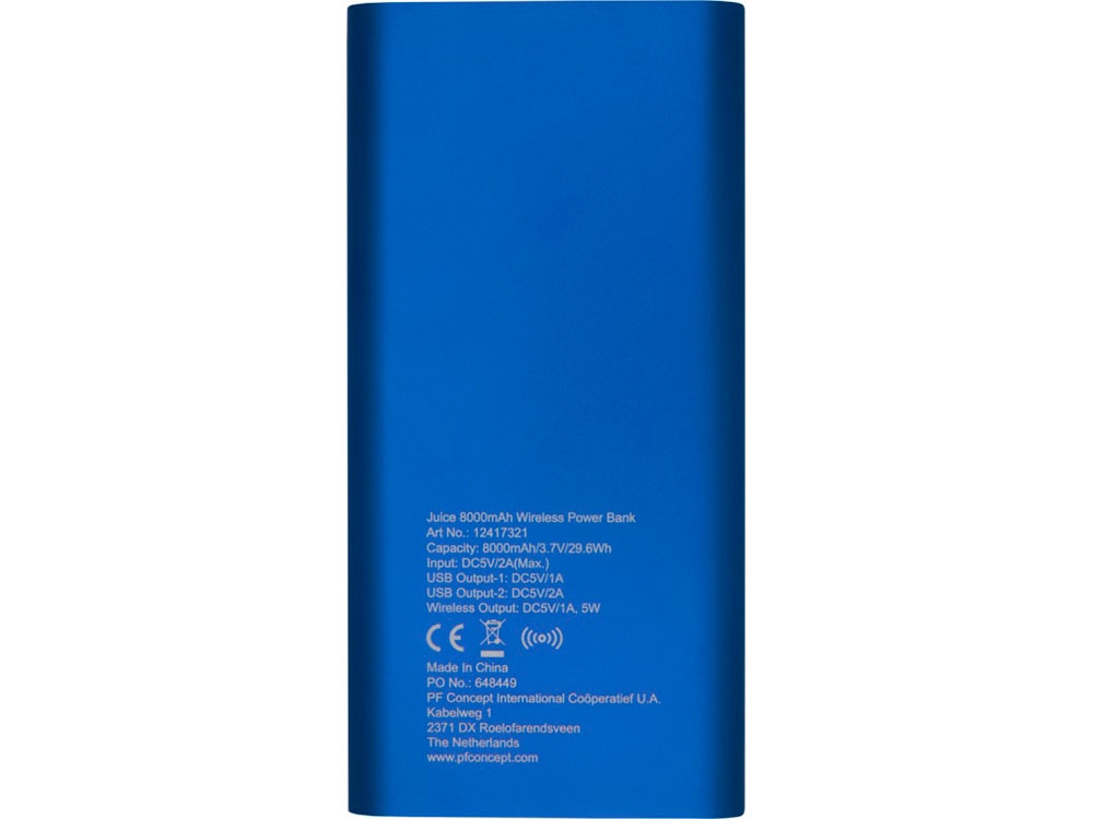 Внешний беспроводной аккумулятор «Juice», 8000 mAh, синий, пластик