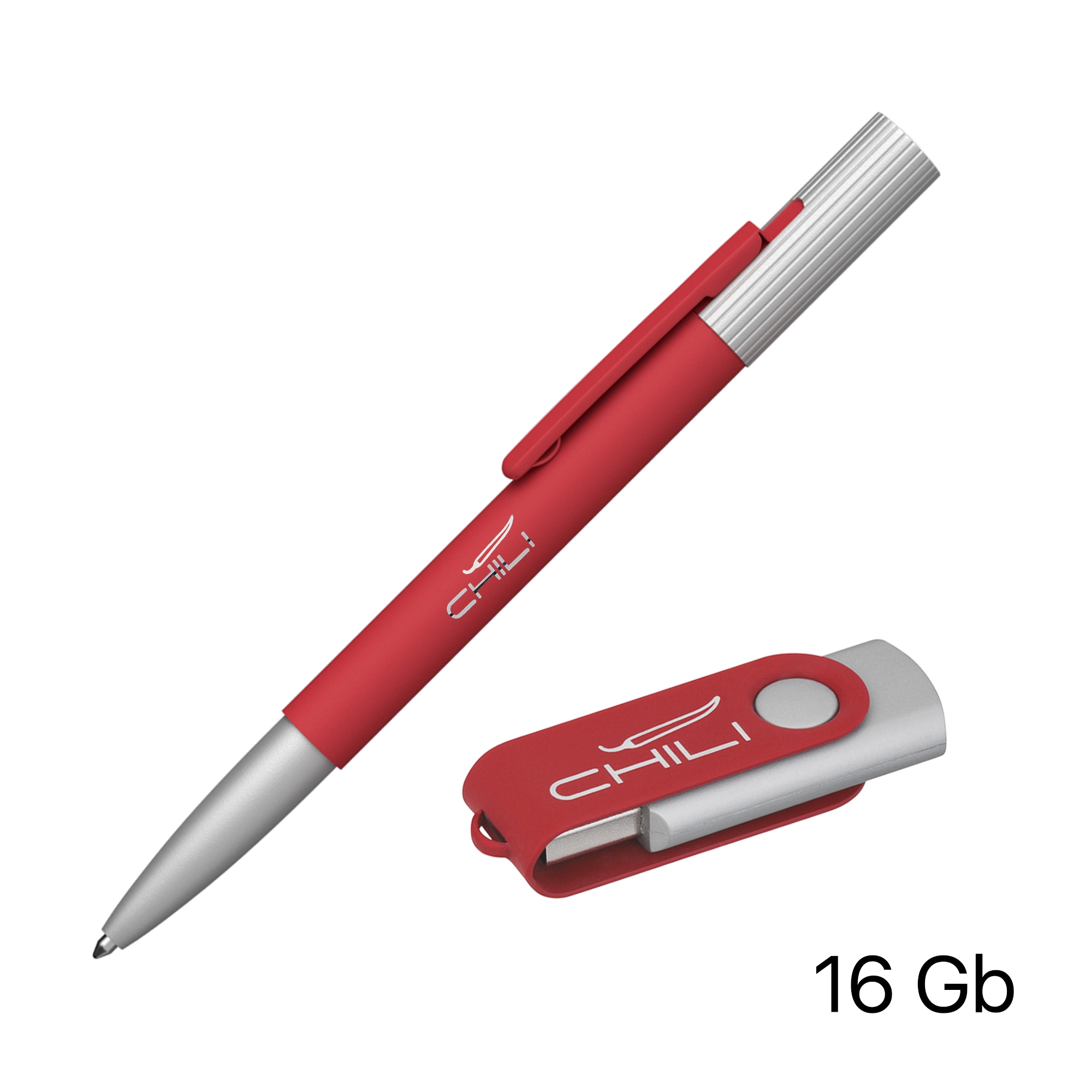 Набор ручка "Clas" + флеш-карта "Vostok" 16 Гб в футляре, покрытие soft touch, красный, металл/пластик/soft touch