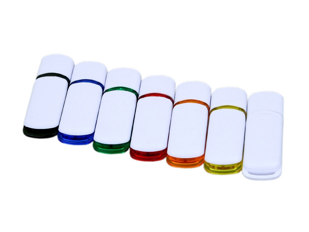 USB 2.0- флешка на 4 Гб с цветными вставками, белый, оранжевый, пластик