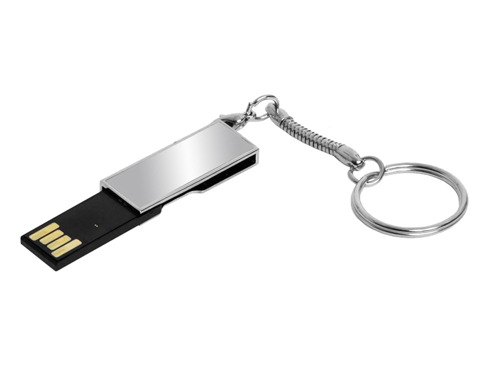 USB 2.0- флешка на 32 Гб с поворотным механизмом и зеркальным покрытием, серебристый, металл