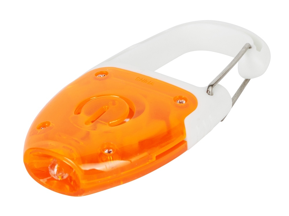 Брелок - фонарик с отражателем и карабином, белый, оранжевый