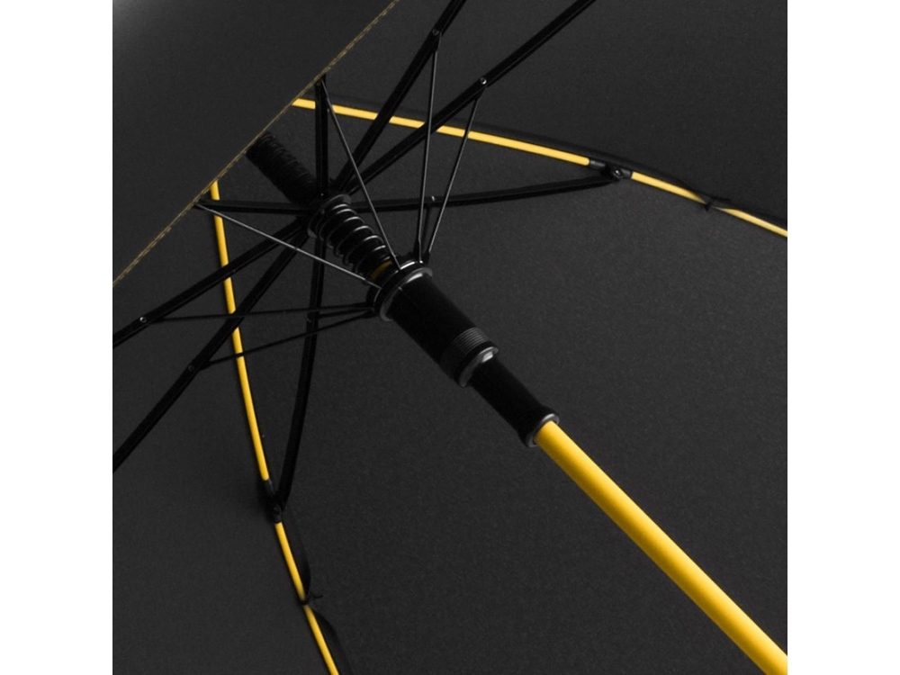 Зонт-трость «Colorline» с цветными спицами и куполом из переработанного пластика, черный, желтый, полиэстер