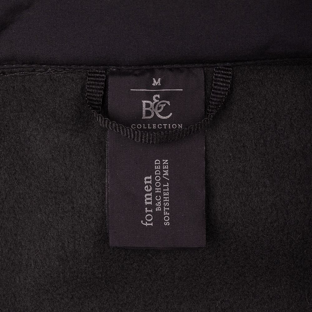 Куртка мужская Hooded Softshell черная, черный, внешняя сторона - полиэстер 94%; софтшелл, 340 г/м²; эластан 6%; подкладка - полиэстер 100%, микрофлис и сетка