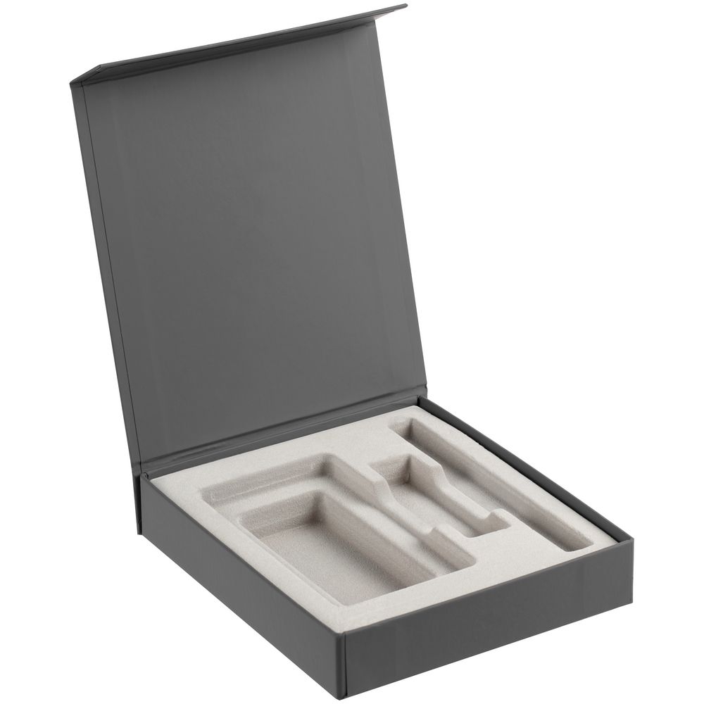 Коробка Latern для аккумулятора 5000 мАч, флешки и ручки, серая, серый, переплетный картон; покрытие софт-тач