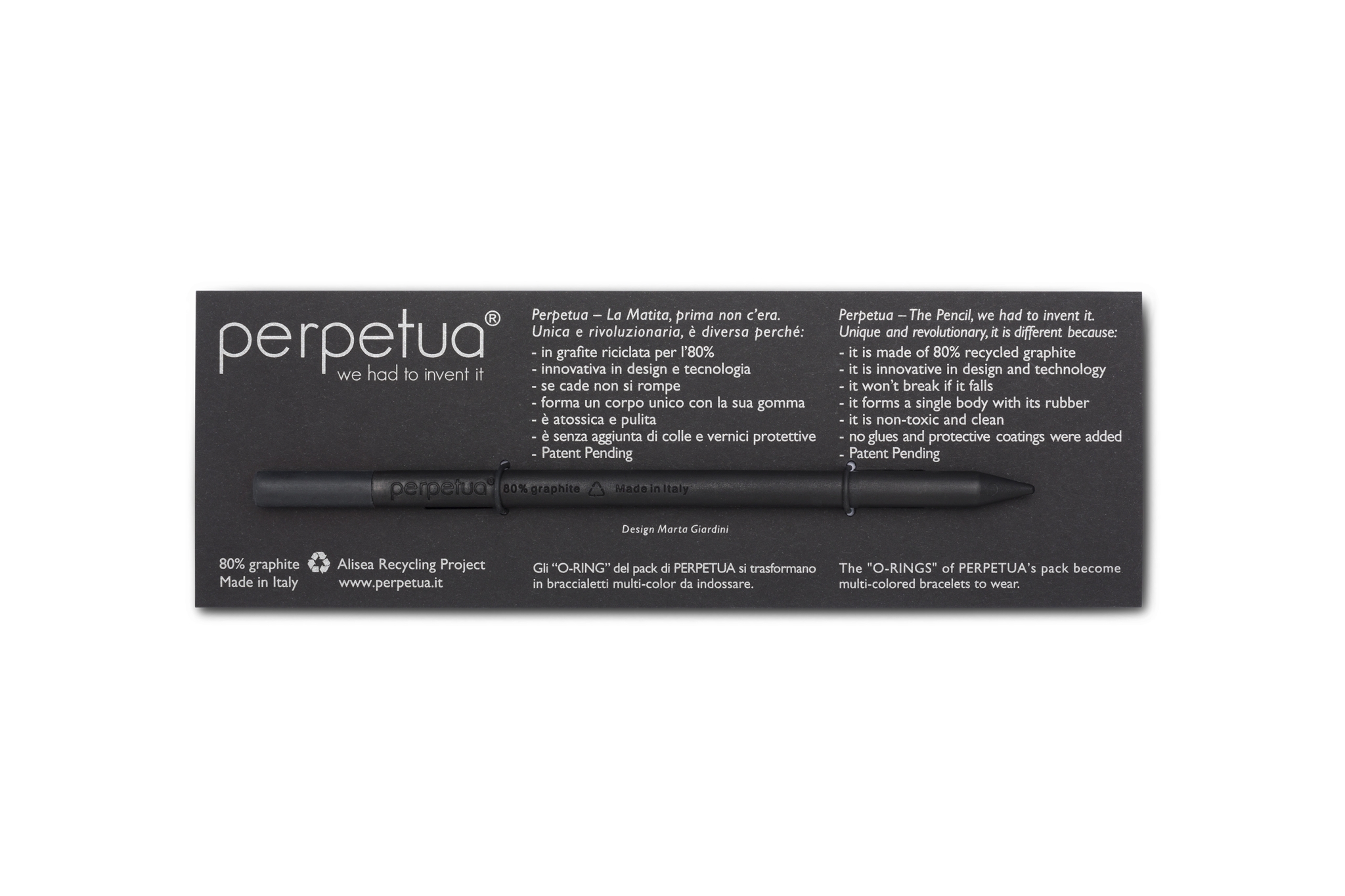 Карандаш графитовый Perpetua с черным ластиком, #000000, переработанная крошка графита