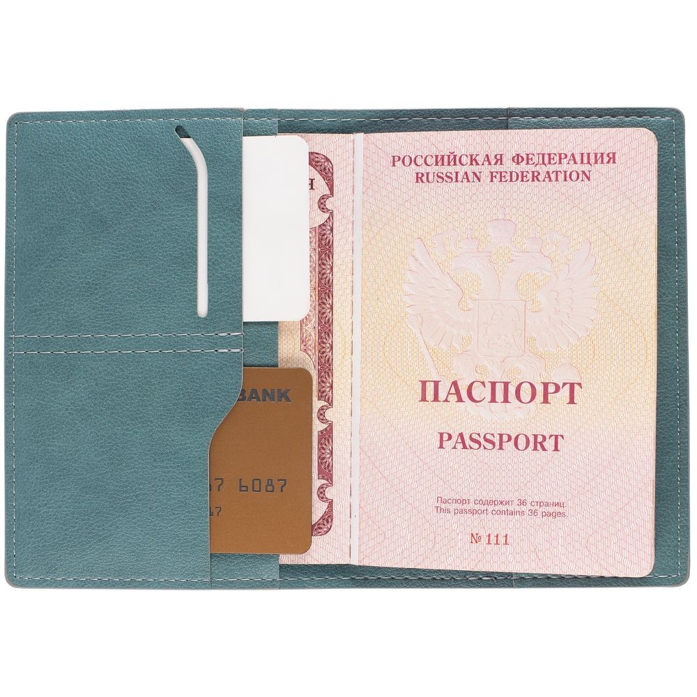 Обложка для паспорта Petrus, голубая, голубой, кожзам