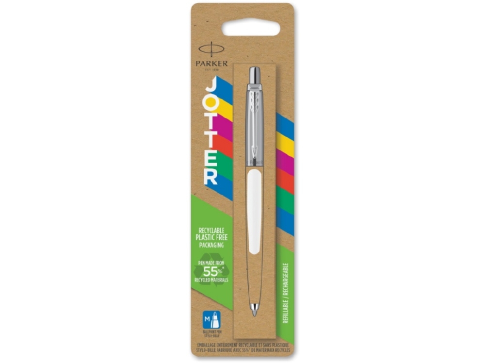 Ручка шариковая Parker Jotter Originals в эко-упаковке, белый, серебристый, металл