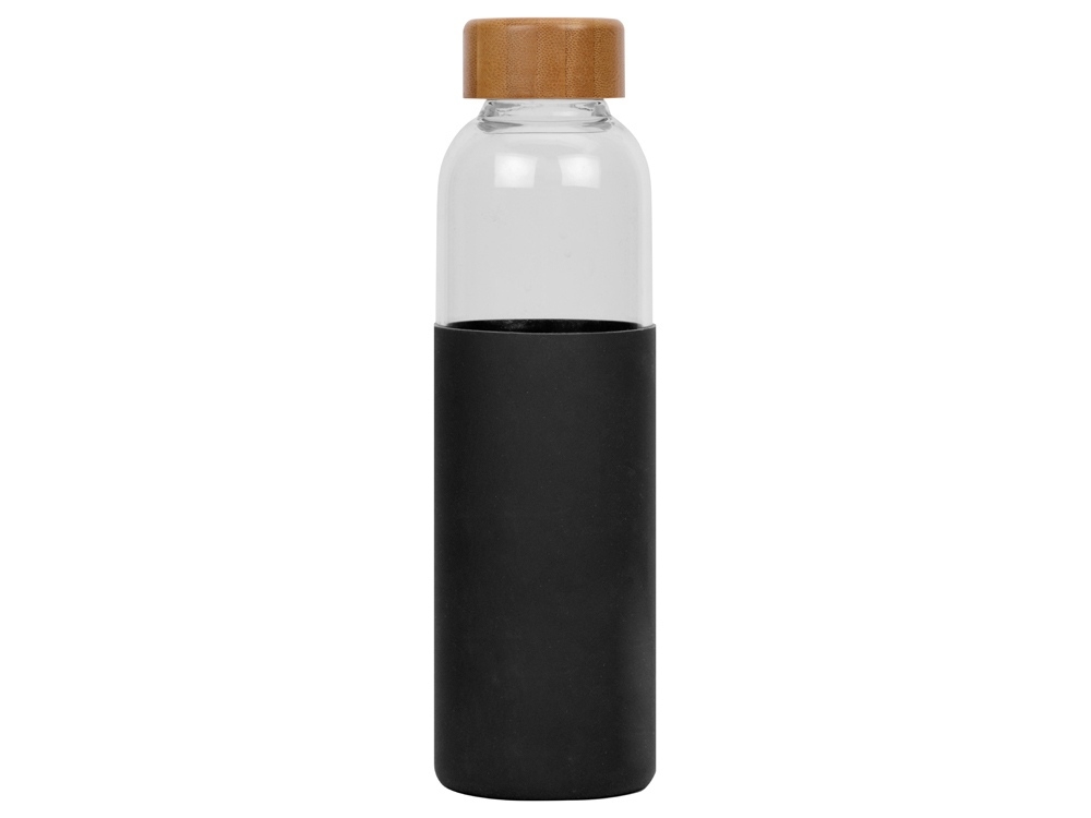 Стеклянная бутылка для воды в силиконовом чехле «Refine», черный, прозрачный, бамбук, стекло, силикон