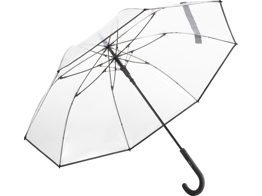 Зонт-трость «Pure» с прозрачным куполом, черный, прозрачный, полиэстер, пластик