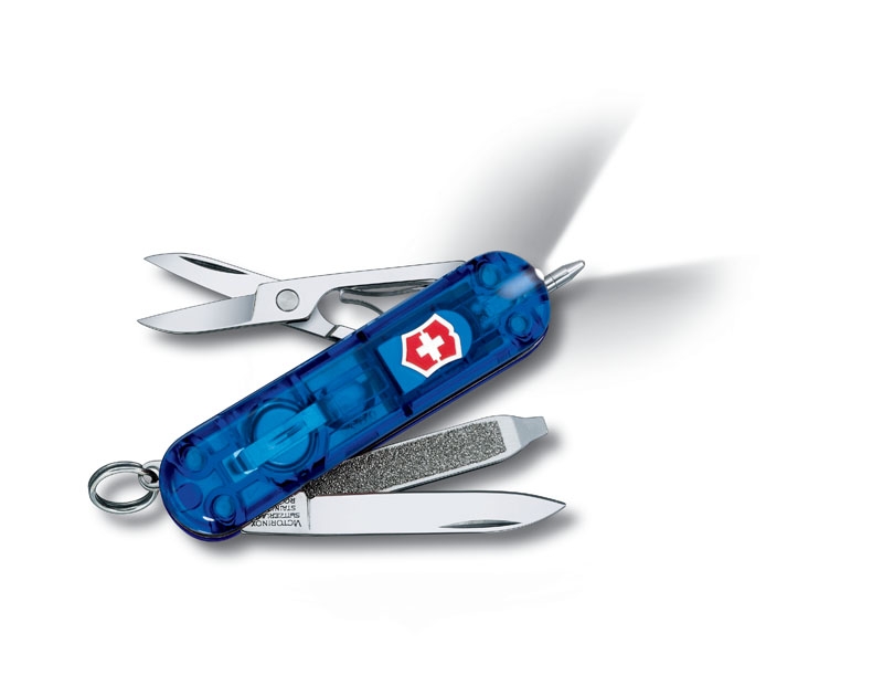 Нож-брелок VICTORINOX Signature Lite, 58 мм, 7 функций, полупрозрачный синий, пластик abs / cellidor