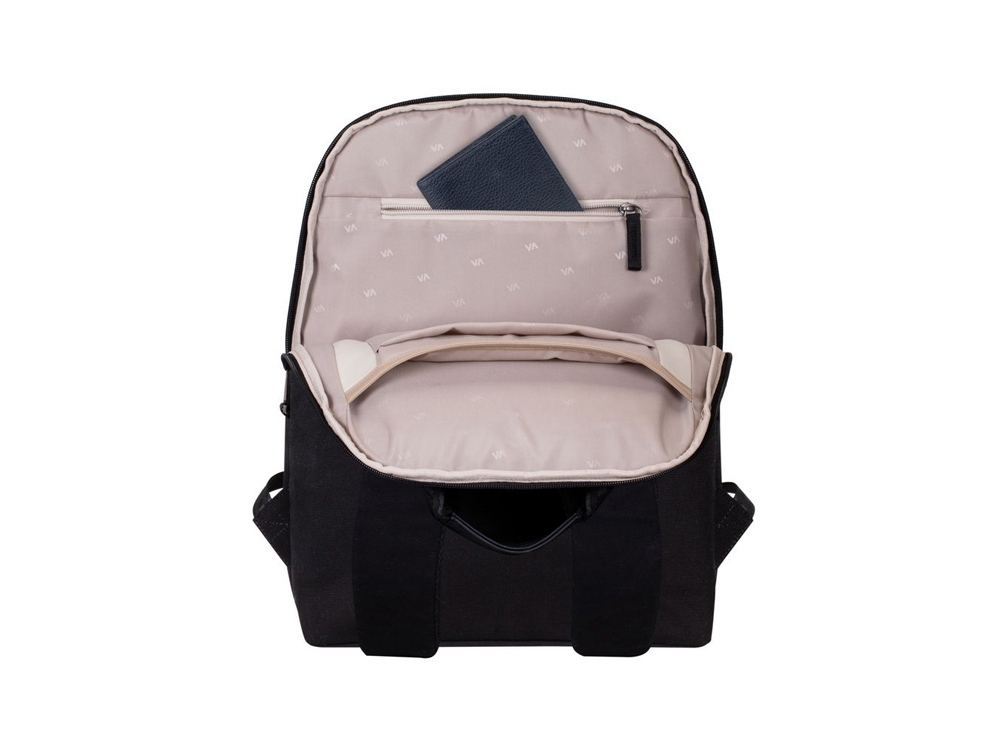 Городской рюкзак для ноутбука до 14", черный, полиэстер, кожзам