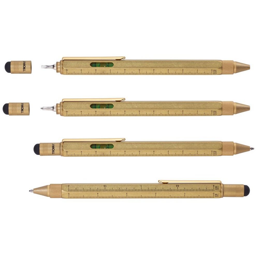 Ручка шариковая Construction, мультиинструмент, золотистая, желтый, металл