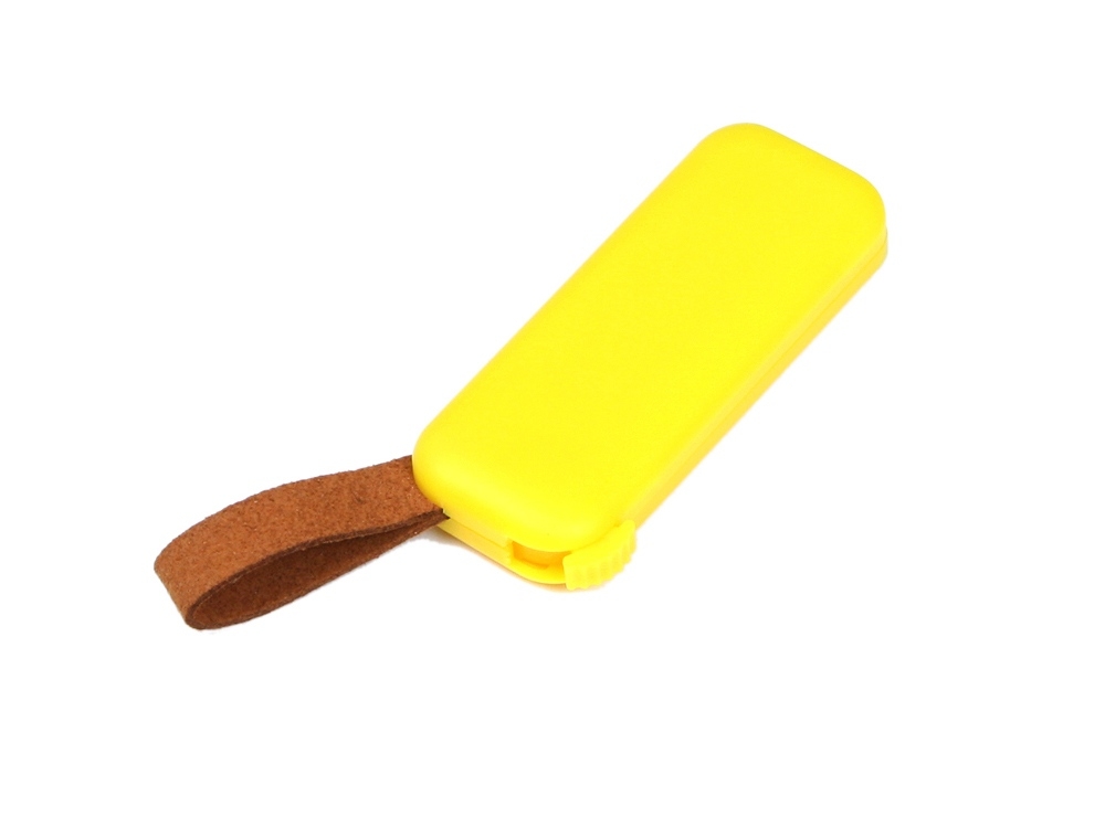 USB 2.0- флешка промо на 4 Гб прямоугольной формы, выдвижной механизм, желтый, пластик