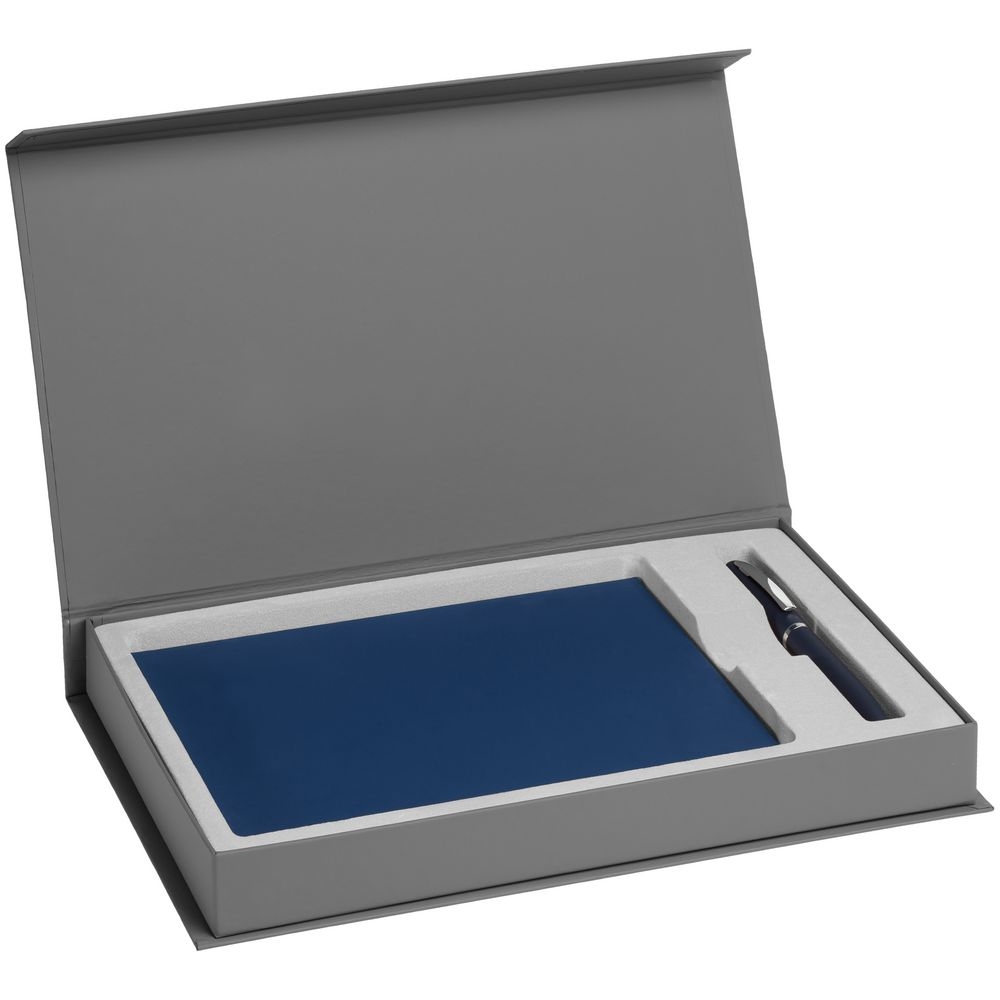 Набор Shall, синий, синий, ежедневник - искусственная кожа; ручка - металл; покрытие софт-тач; коробка - картон