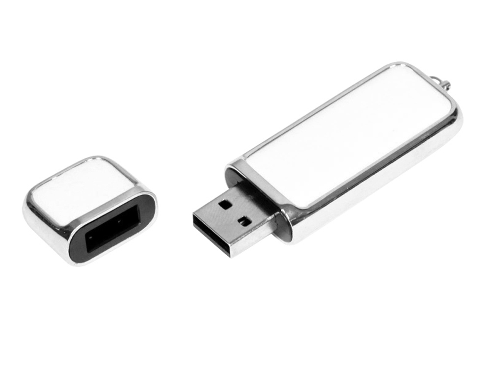 USB 2.0- флешка на 16 Гб компактной формы, белый, серебристый, кожзам