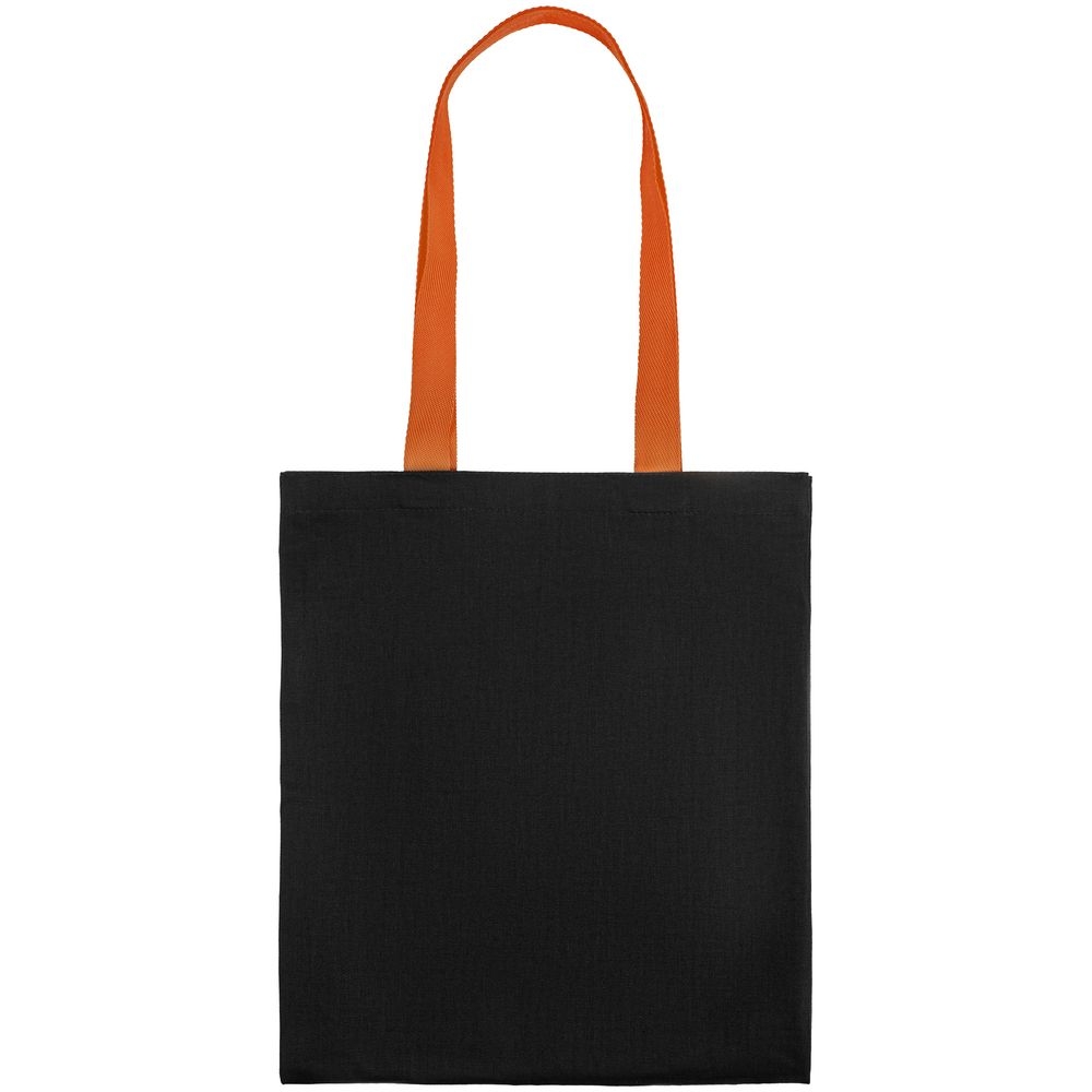 Холщовая сумка BrighTone, черная с оранжевыми ручками, черный, оранжевый, сумка - хлопок, 240 г/м²; ручки - полиэстер