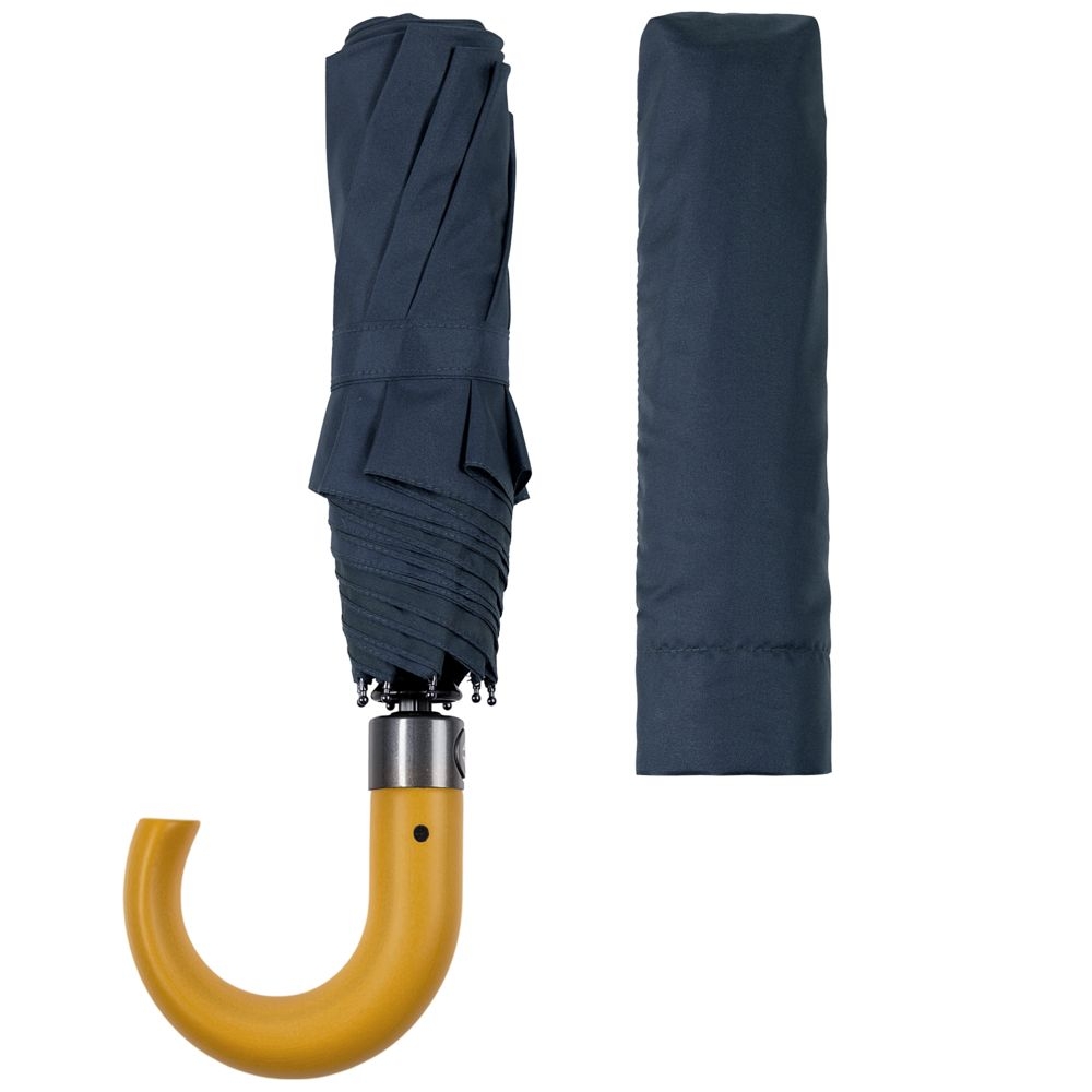 Зонт складной Classic, темно-синий, синий, купол - эпонж, 190t; ручка - дерево; спицы - стеклопластик