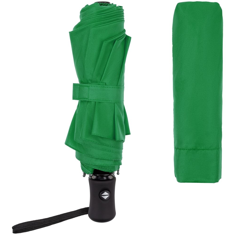 Зонт складной Monsoon, зеленый, зеленый, купол - эпонж; ручка - пластик, покрытие софт-тач; шток - металл, окрашенный; спицы - стеклопластик