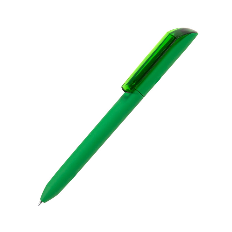Ручка шариковая FLOW PURE, зеленый корпус/прозрачный клип, покрытие soft touch, пластик, зеленый, пластик