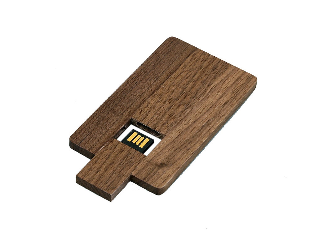 USB 2.0- флешка на 8 Гб в виде деревянной карточки с выдвижным механизмом, коричневый, дерево