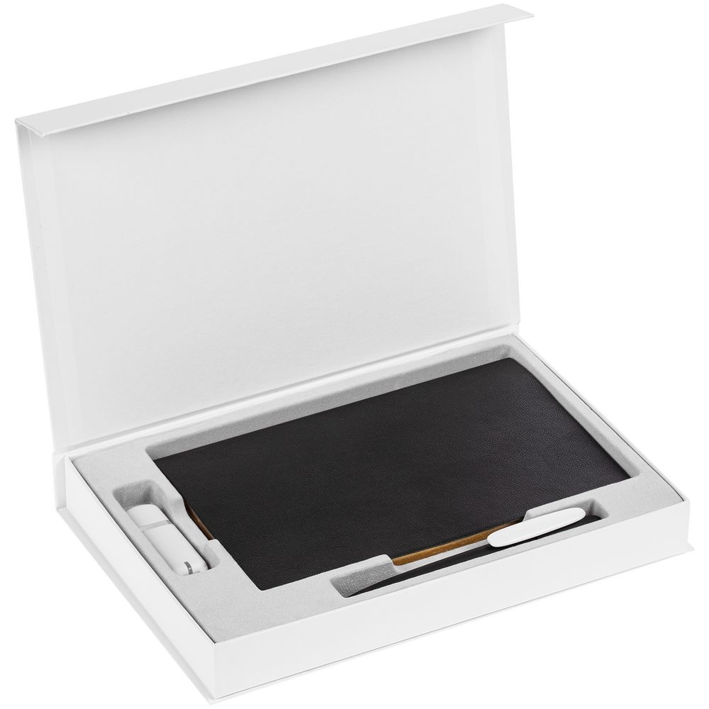 Коробка Silk с ложементом под ежедневник 13x21 см, флешку и ручку, белая, белый, картон