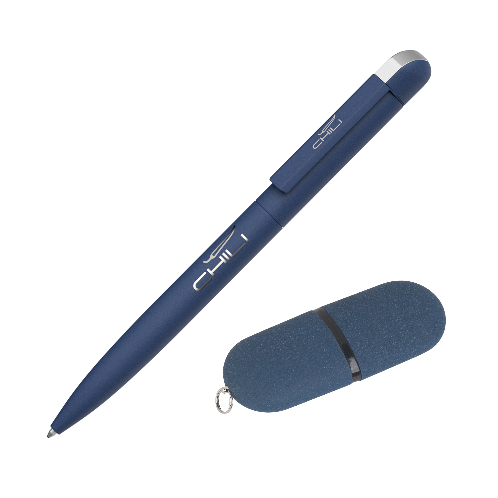 Набор ручка + флеш-карта 16 Гб в футляре, покрытие soft grip, синий, пластик/soft grip/металл