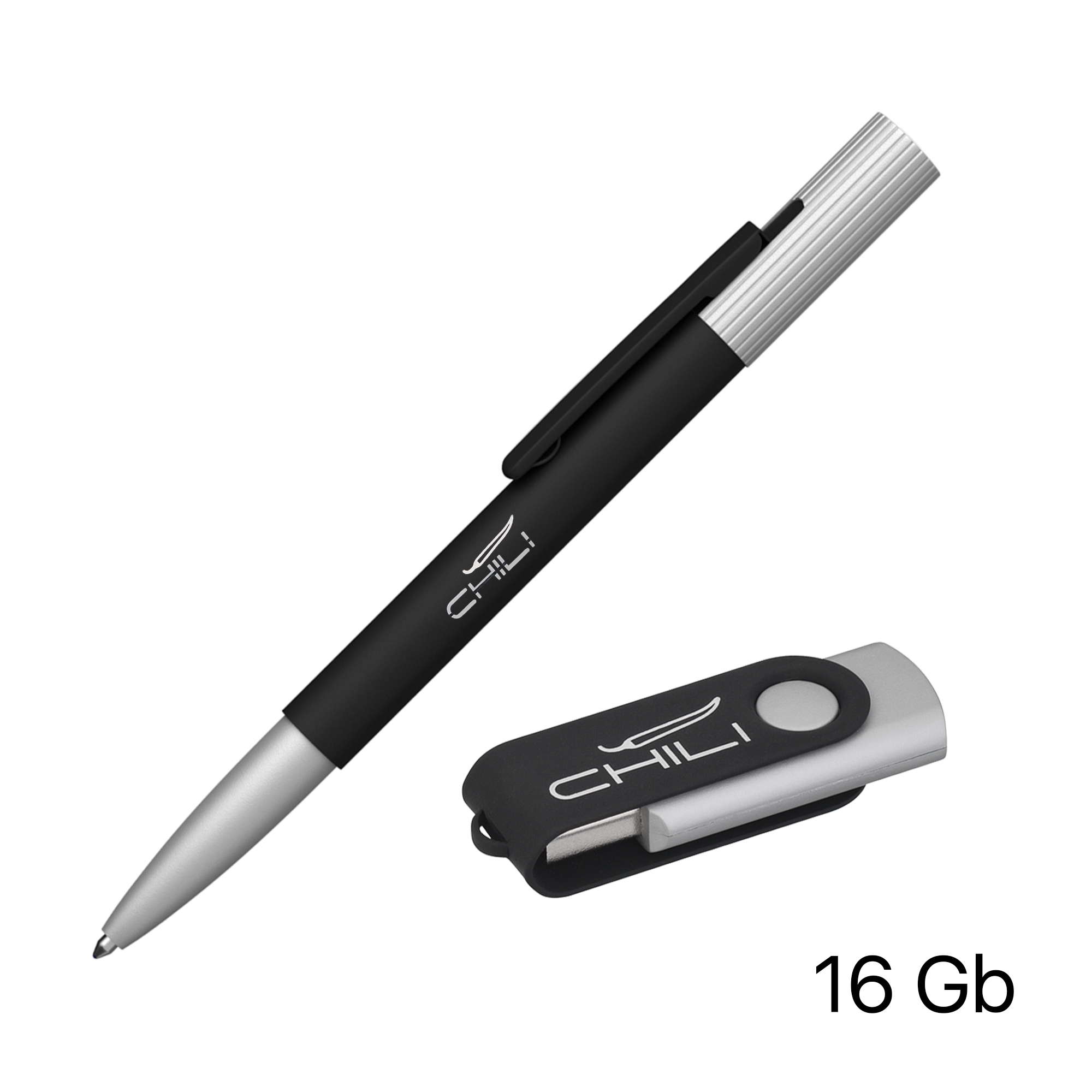 Набор ручка "Clas" + флеш-карта "Vostok" 16 Гб в футляре, покрытие soft touch, черный, металл/пластик/soft touch