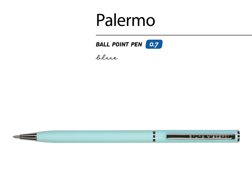 Ручка металлическая шариковая «Palermo», софт-тач, голубой, серебристый, soft touch
